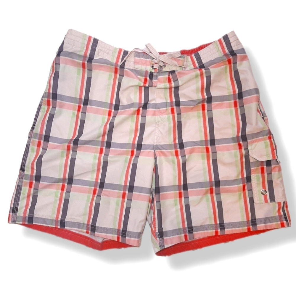 SPEEDO Plaid Swim Trunks Cargo Pocket Bathing Suit